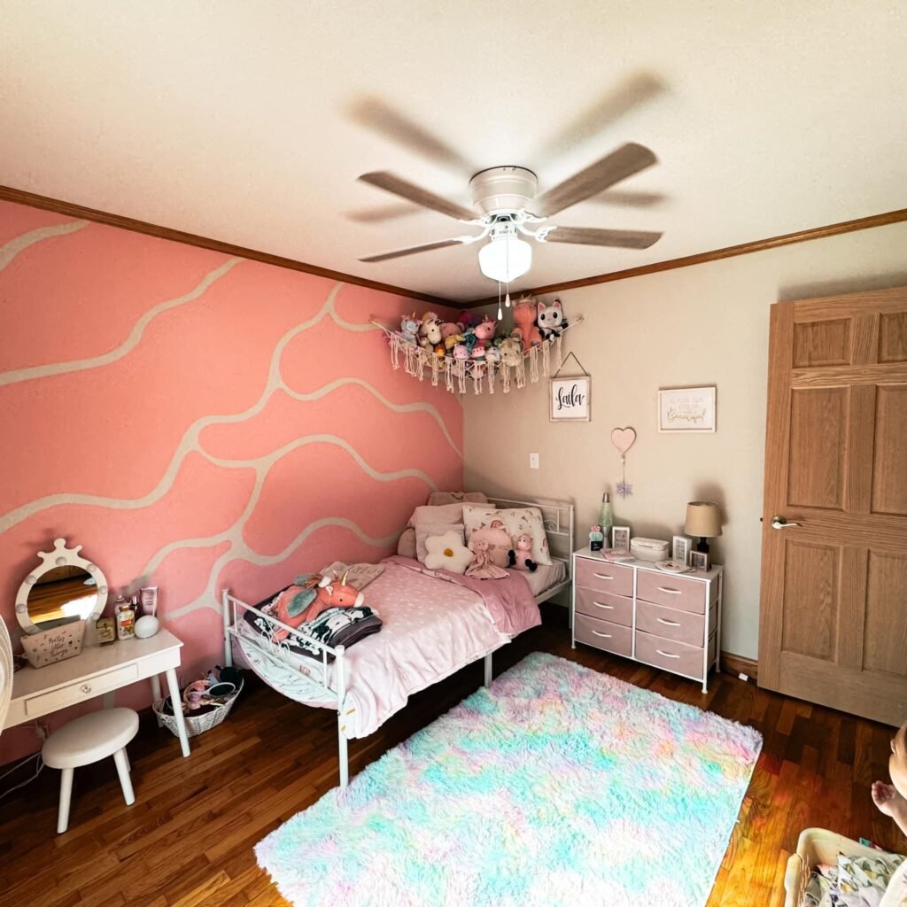 Bedroom with a freshly painted accent wall