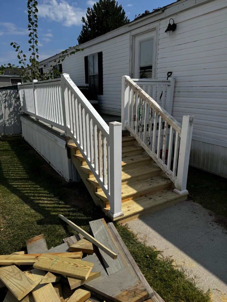 New wood stairs and railing installation